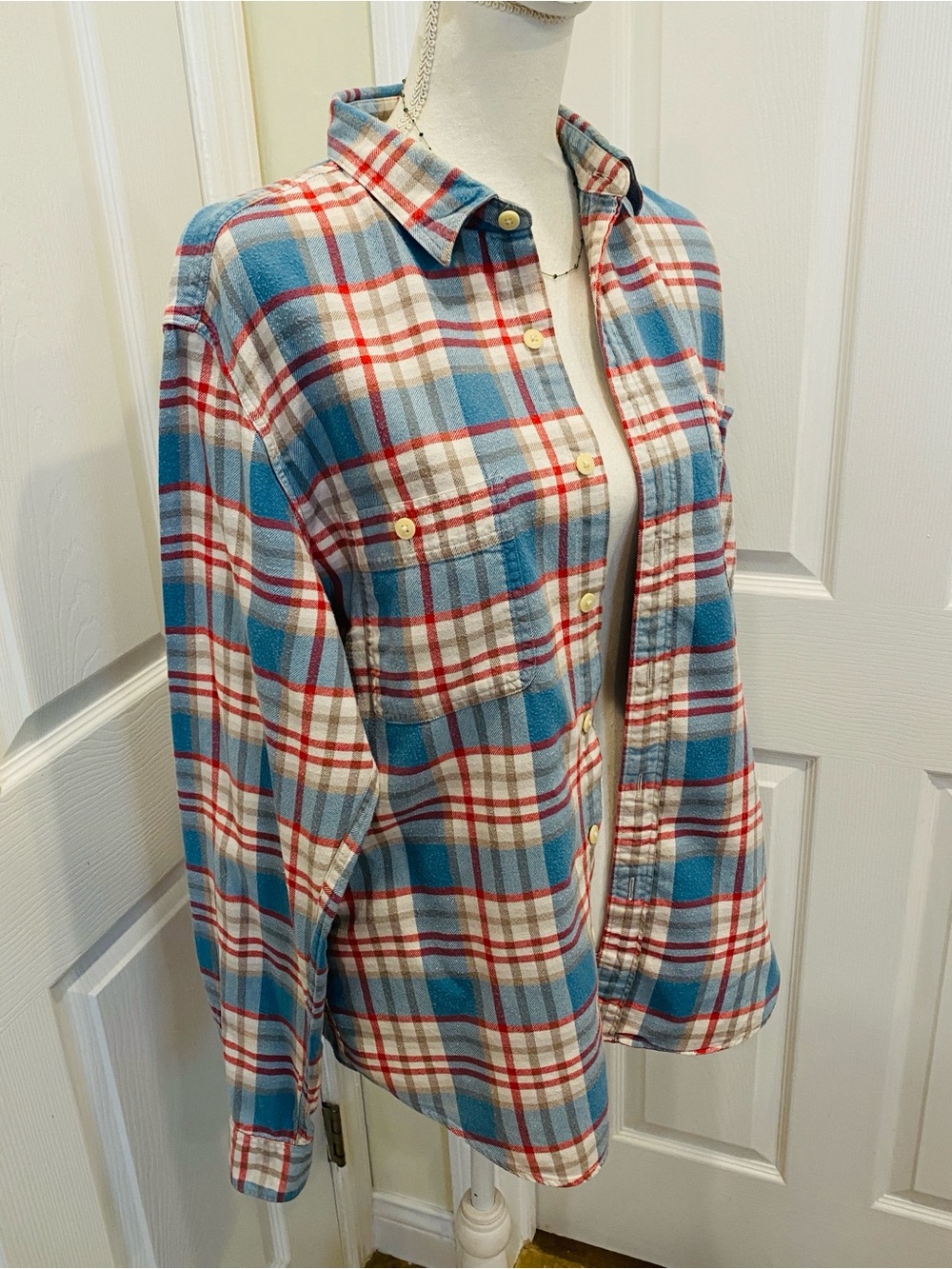 J. Crew vintage Slim fit Plaid Flannel Button Down Shirt Men’s Blue Red large
